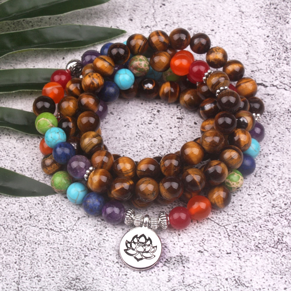 WEWAYSMILE 7 Chakra Bracelet Natural Obsidian Tiger Eye Braided Bead  Bracelet Healing Crystal Stone Beads Bracelets 8mm Meditation Yoga Bracelet  for